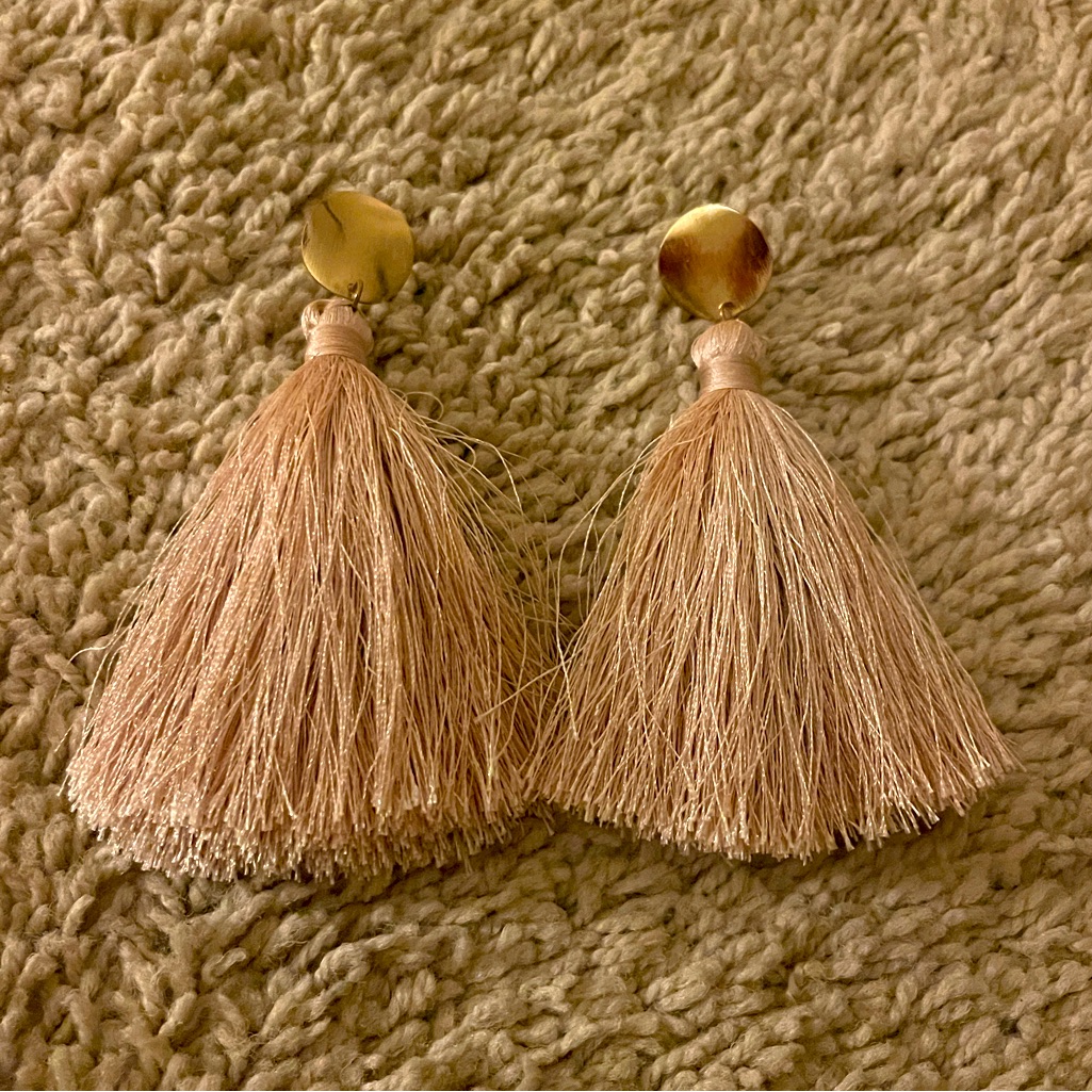 Simply Southern String Tassel Chandelier Dangle Gold Cream Earrings